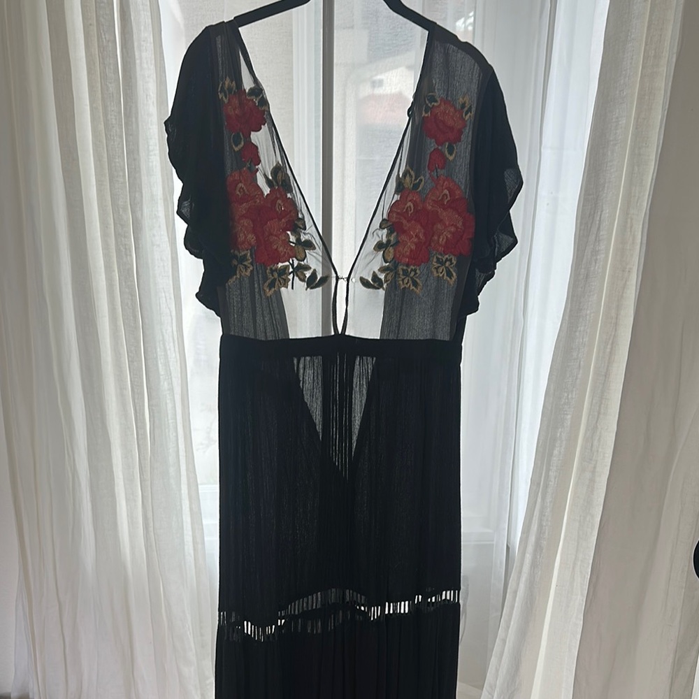 Cleobella Black Red Flutter Sleeve Babydoll Dress